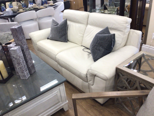 Natuzzi White Leather Double Power Reclining Sofa