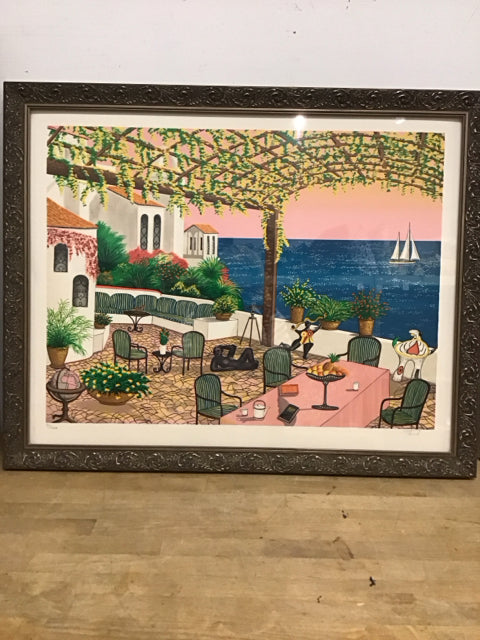 32.5"x26" "Balcony By The Sea" By Fanch Ledan Signed