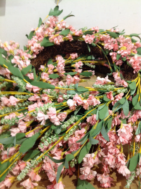 22" Set Of 2 Pink Flower Wreath