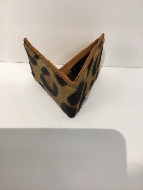 Leather Wallet w/Leopard Faux Hair