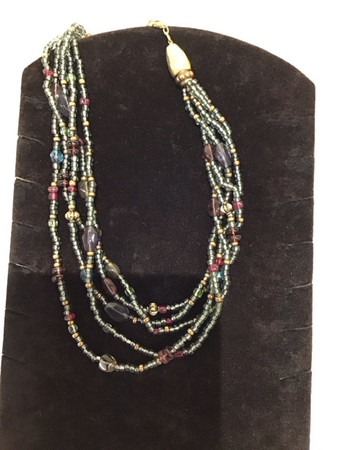 Green Beaded Multistrand Necklace