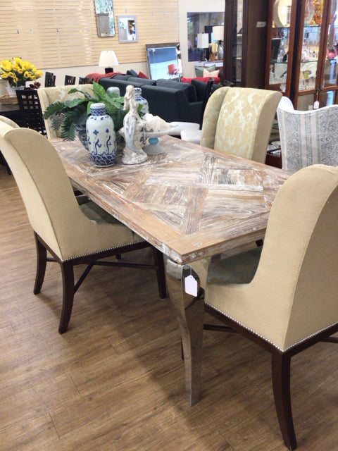 Distressed Wood Top/Chrome Leg Dining Table