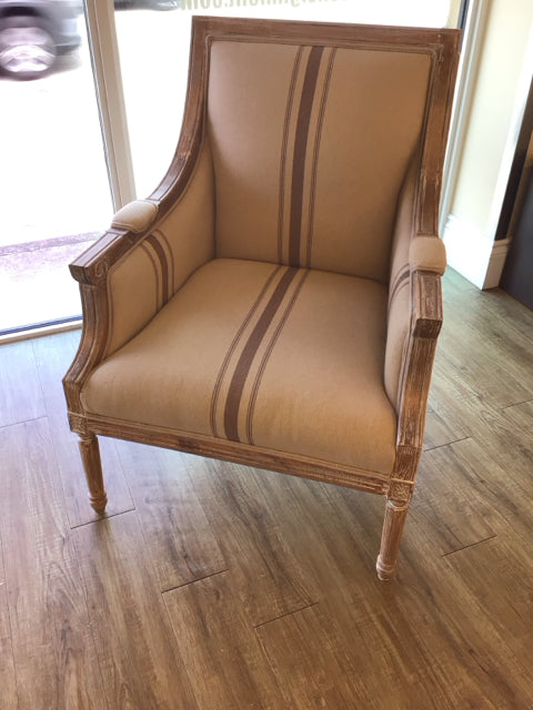Stripe Fabric & Wood Accent Chair