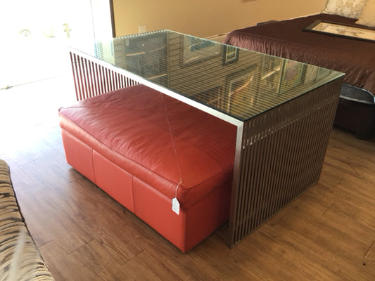 Metal Slatted Glass Top Desk