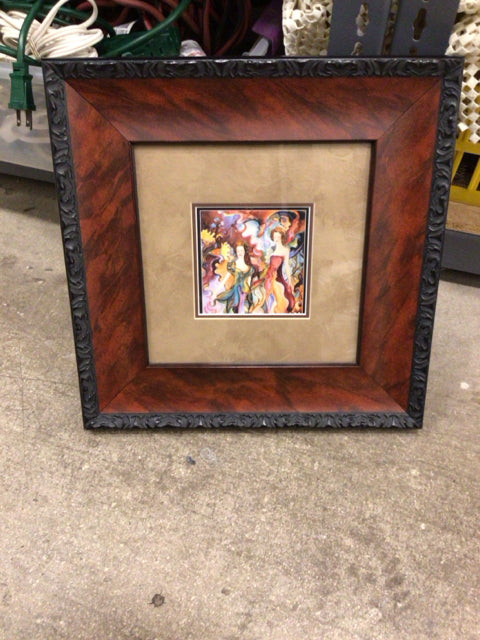 15 7/8" Squared Black & Burl Wood Framed Female Print