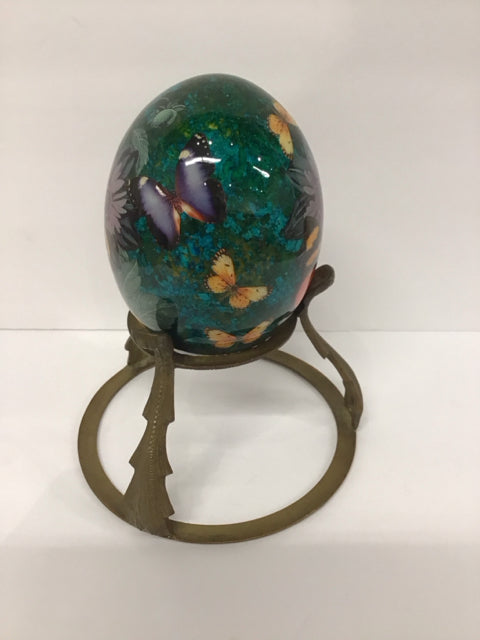 11" Butterfly Painted Ostrich Egg w/Stand
