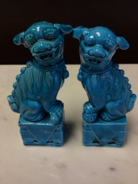 Pair 6" Turquoise Ceramic Foo Dogs