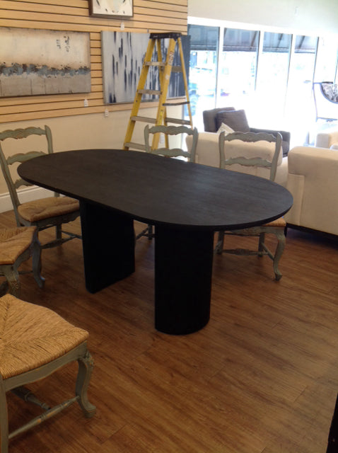 RH 6'x4' Black Wood Oval Pedestal Dining Table