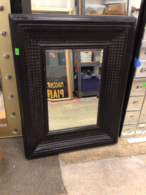 36" X 28" AS-IS Dark Wood Framed Beveled Mirror(Frame Damage)