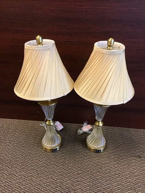 26" Pair Of Gold Swirled Crystal Lamp