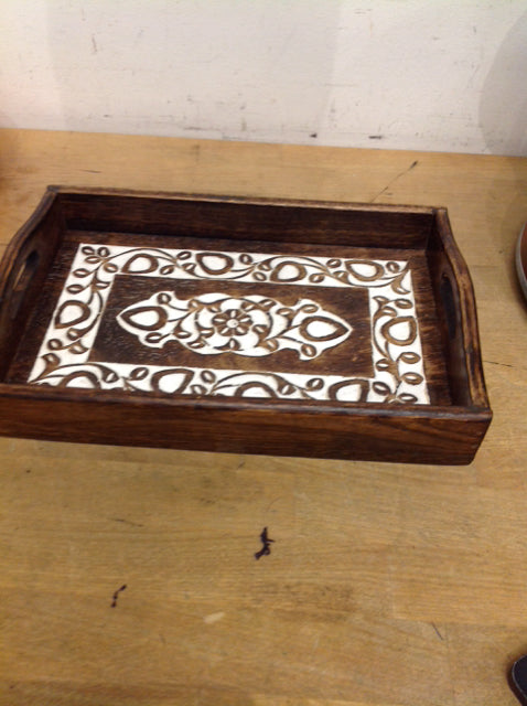 12" Carved Wood Tray