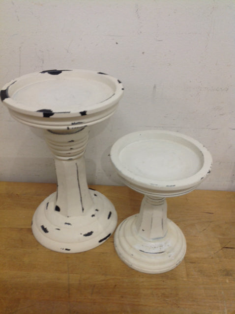 Candle Holders - Pair Of White Wood