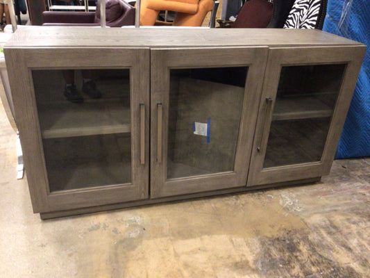 AS-IS 70" Grand Framed Weathered Wood Media Console(Doors Unleveled/Top Scratch)