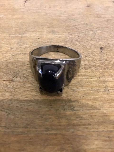 Silvertone Black Onyx Like Ring