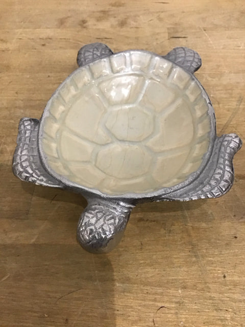 8"x6" Metal Cream Enamel Turtle Decorative Bowl