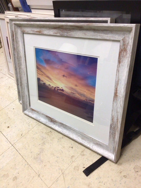 23 1/4" X 19 1/8" White Washed Wood Framed Purple Sunset Print