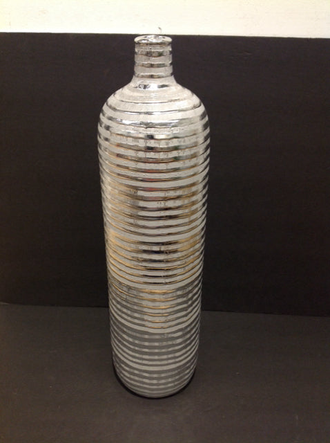 21" Glass Vase w/Silver & White Stripes