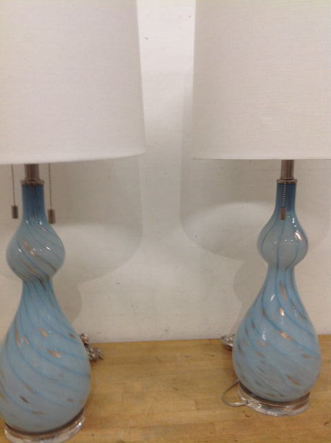 33" As Is Blue & Gold Art Glass Lamps