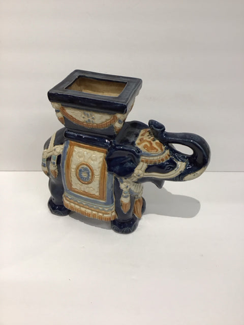 9" Blue Ceramic Elephant Planter