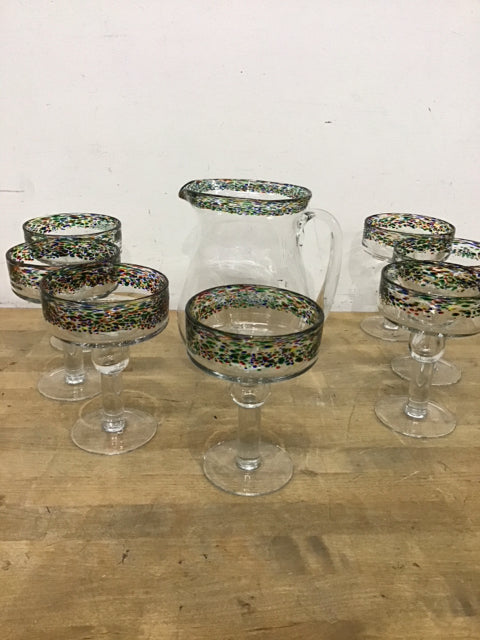 Set Of 8 Pitcher & 7 Margarita Glasses