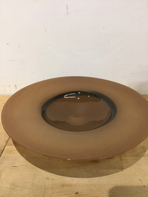 19.5" Tan & Brown Decorative Art Glass Bowl