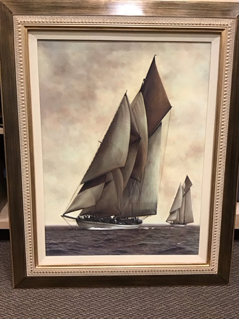 42"x32" Two Sailboats Framed Art