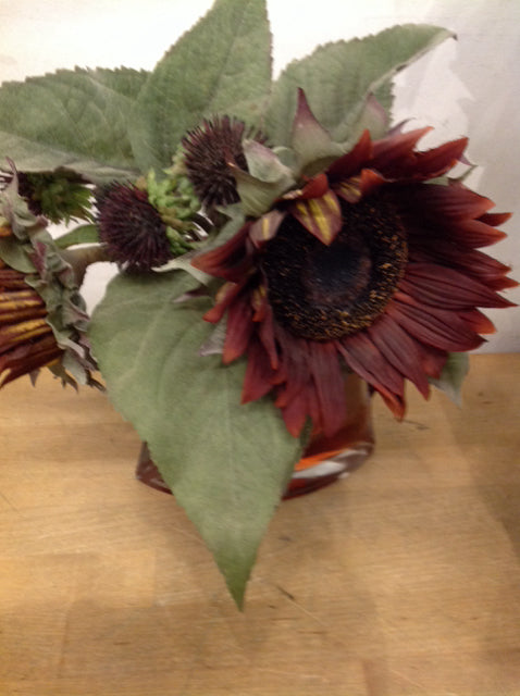 7" Glass Vase W Sunflowers