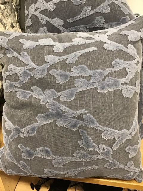 24" Blue Gray Textured Raised Leafy Pattern Down Filled Pillow