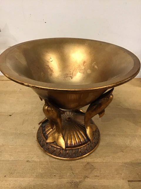 8" Gold Resin Dolphin Footed Bowl