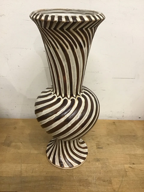 16" Global Views Spiral Brown & White Footed Vase