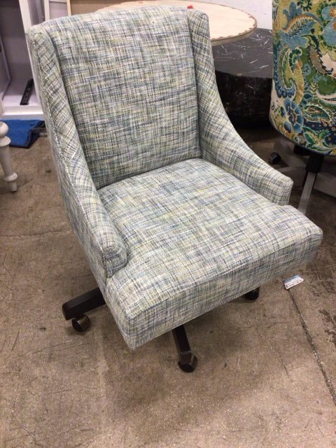 Ethan Allen Blue/Green/Ivory Fabric Slope Arm Desk Chair
