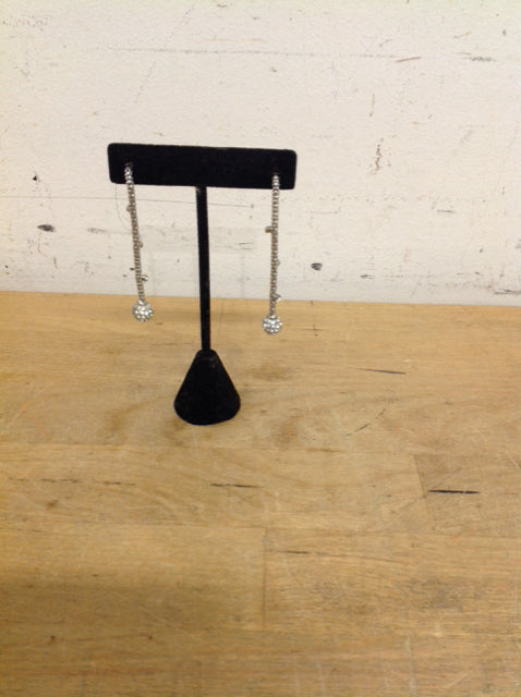 Rhinestone Silver Tone Dangle Earrings