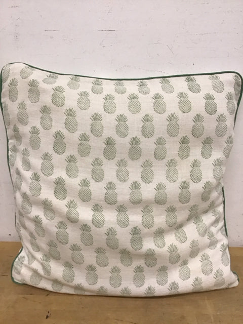 24" Green & Cream Trellis Weave/Pineapple Print Pillow