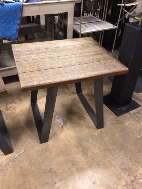 RTG Wood Panel Top Metal Leg End Table