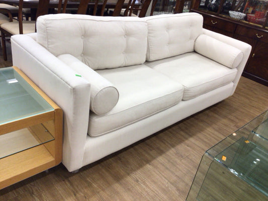 AS-IS White Fabric Button Tufted Sofa(Soiled Cushions)