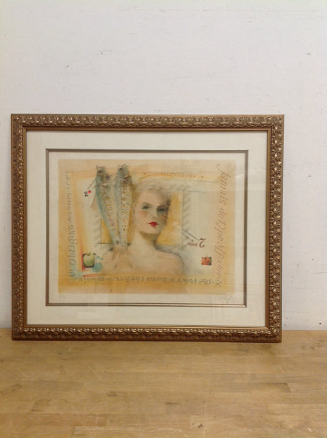 25x30 Framed "Tradition" W Baggett on Rice Paper