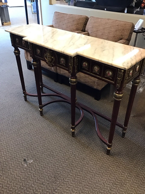 Sevres Style Marble Top Table w/Porcelain Plaques