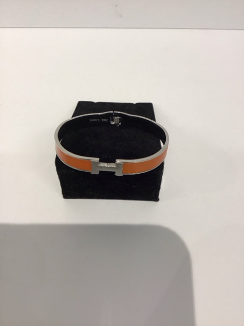 Orange Cuff Hermes Style Silver Bracelet