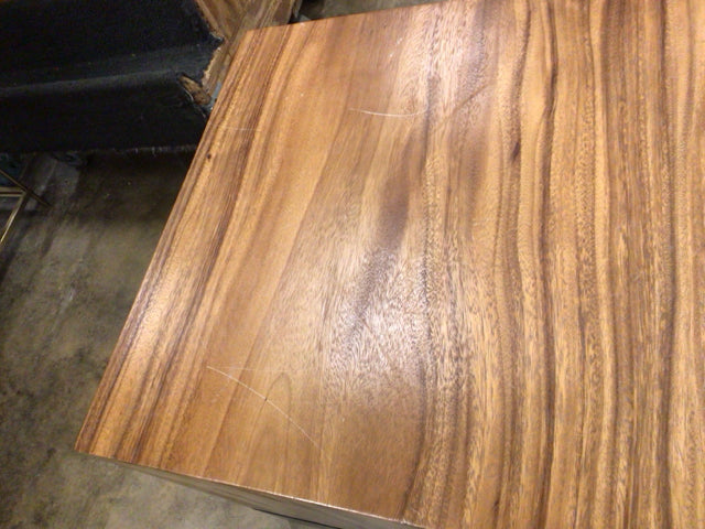 AS-IS 24" Square Wood & Metal End Table(Top Scratched)