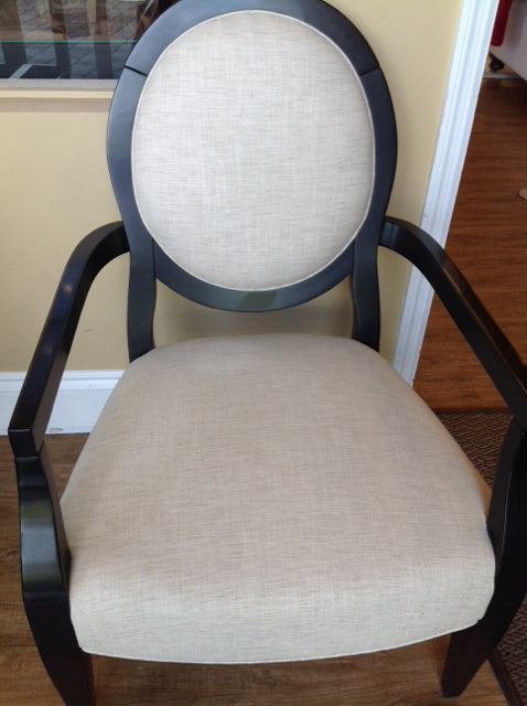 Chair- Swaim White Fabric & Black Wood