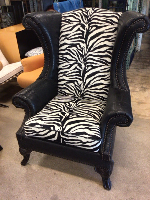 Markor International Zebra Print Viny Crocodile Skin Wingback Arm Chair