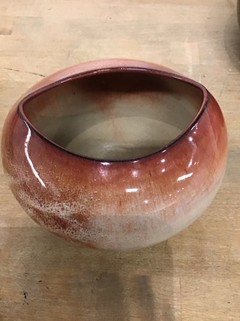 5" Reddish Brown To Cream Pottery Vase