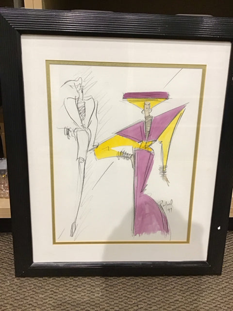 28"x24" "Original Fashion Illustration" Watercolor By Raphael Vazquez COA