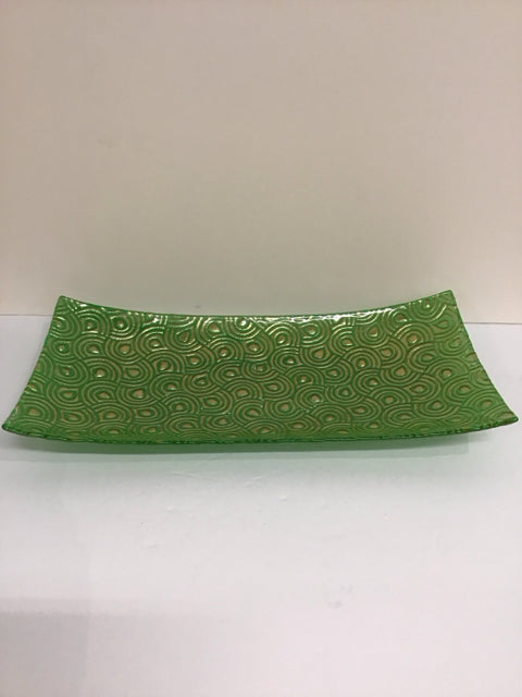 8x18 Art Glass Green/Gold Tray