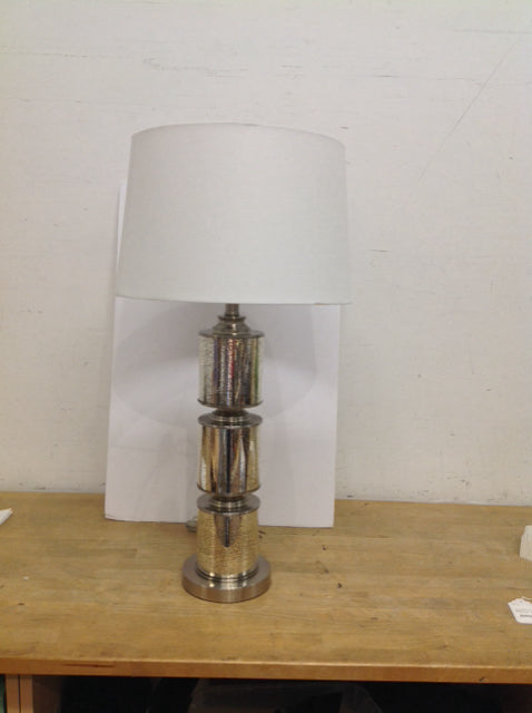 30" Chrome/Silver Mercury Column Table Lamp w/Shade
