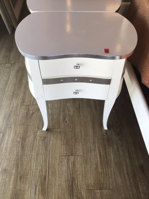 AS-IS Silver/Cream Two Drawer Nightstand(Marks On Top)