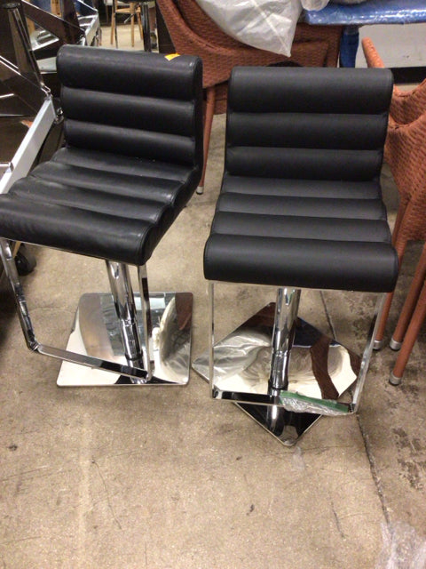 Pair Of Black & Chrome Adjustable Bar Stools