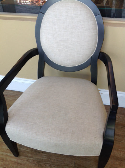 Chair- Swaim White Fabric & Black Wood