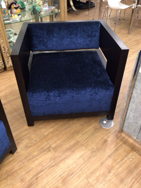 Bolies & Compay Dark Wood & Blue Fabric Arm Chair