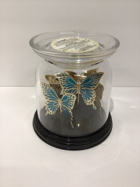 5" Glass Candle Holder w/Butterfly Display